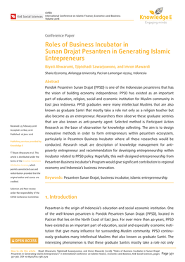 Roles of Business Incubator in Sunan Drajat Pesantren in Generating
