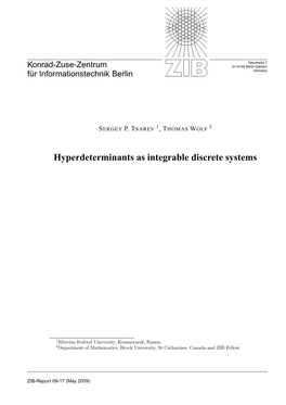 Hyperdeterminants As Integrable Discrete Systems