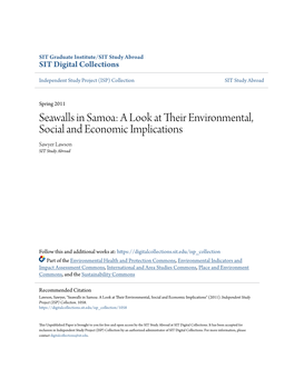 Seawalls in Samoa: a Look at Their Ne Vironmental, Social and Economic Implications Sawyer Lawson SIT Study Abroad