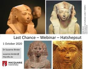Last Chance – Webinar – Hatshepsut 1 October 2020