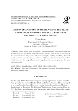 MERTON JUMP-DIFFUSION MODEL VERSUS the BLACK and SCHOLES APPROACH for the LOG-RETURNS and VOLATILITY SMILE FITTING Nicola Gugole