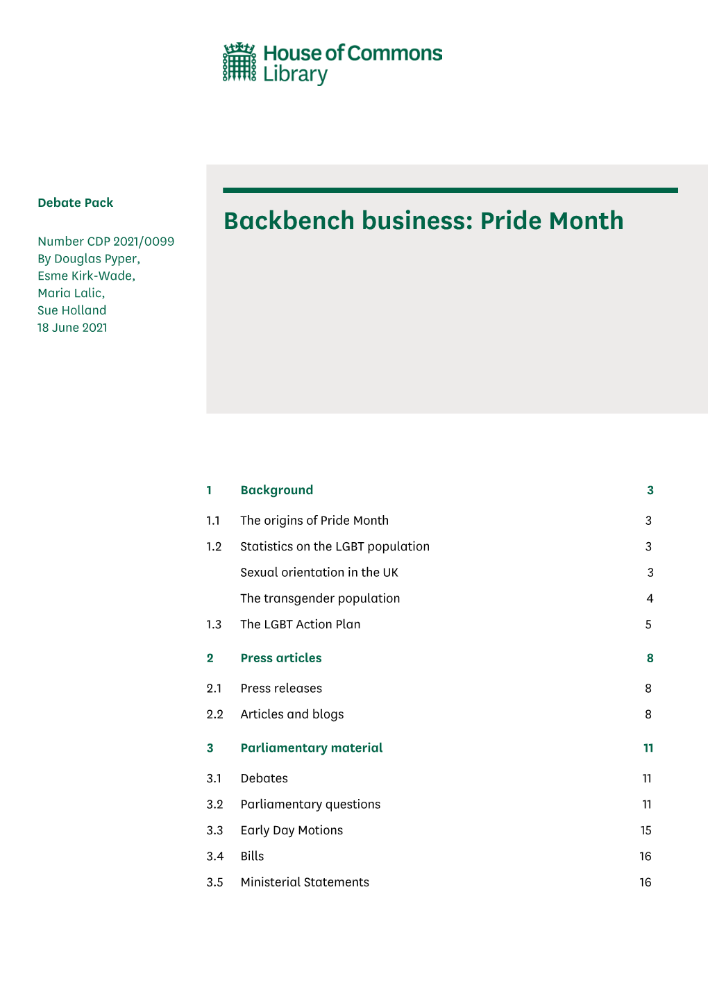 Backbench Business: Pride Month Number CDP 2021/0099 by Douglas Pyper, Esme Kirk-Wade, Maria Lalic, Sue Holland 18 June 2021