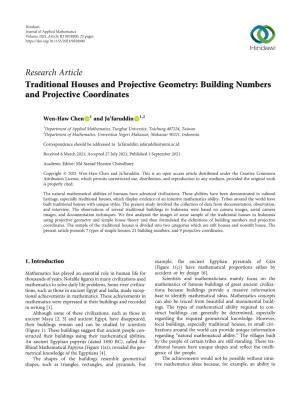 Research Article Traditional Houses and Projective Geometry: Building Numbers and Projective Coordinates