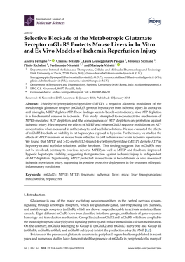 Selective Blockade of the Metabotropic Glutamate Receptor Mglur5 Protects Mouse Livers in in Vitro and Ex Vivo Models of Ischemia Reperfusion Injury
