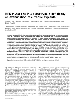 HFE Mutations in &Alpha;-1-Antitrypsin Deficiency: An