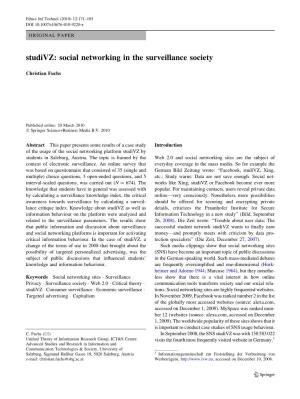 Studivz: Social Networking in the Surveillance Society