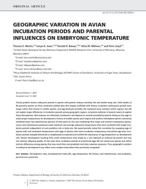 Geographic Variation in Avian Incubation Periods and Parental Influences on Embryonic Temperature