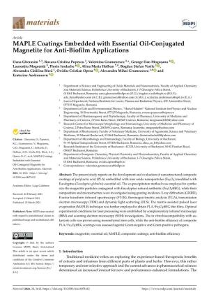 MAPLE Coatings Embedded with Essential Oil-Conjugated Magnetite for Anti-Bioﬁlm Applications