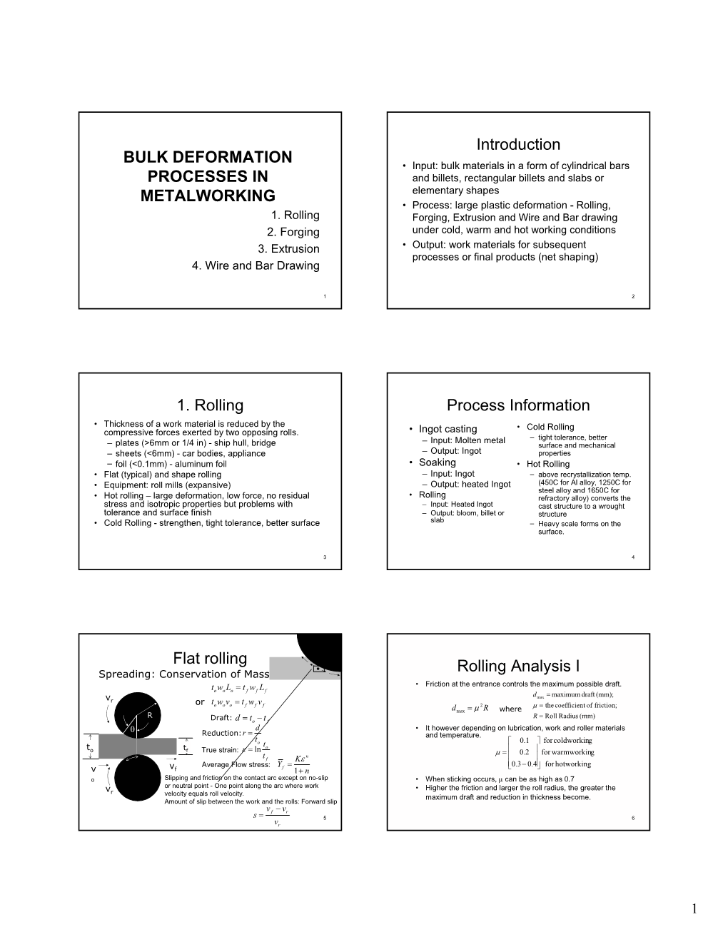 BULK DEFORMATION PROCESSES in METALWORKING Introduction 1