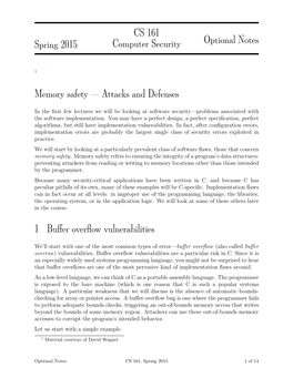 Spring 2015 CS 161 Computer Security Optional Notes Memory