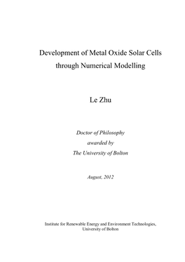 Development of Metal Oxide Solar Cells Through Numerical Modelling