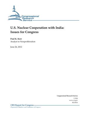 US Nuclear Cooperation with India