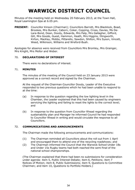 Minutes of Council Meeting Held on 20 February 2013