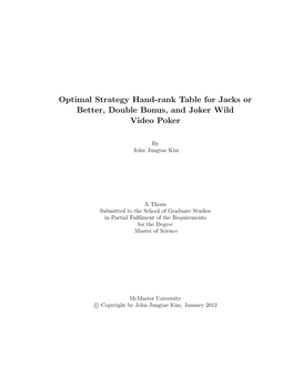 Optimal Strategy Hand-Rank Table for Jacks Or Better, Double Bonus, and Joker Wild Video Poker