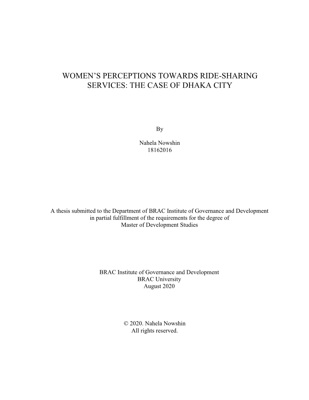 Women's Perceptions Towards Ride-Sharing Services: the Case Of