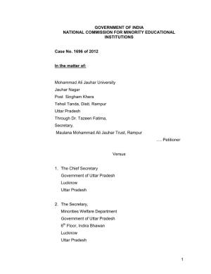 Order Dated 28.5.2013 Relating to Mohd.Ali Jauhar University