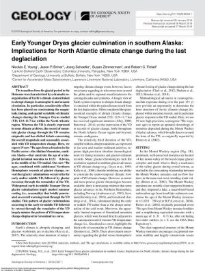 Early Younger Dryas Glacier Culmination in Southern Alaska: Implications for North Atlantic Climate Change During the Last Deglaciation Nicolás E