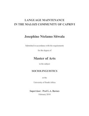 Josephine Ntelamo Sitwala Master of Arts