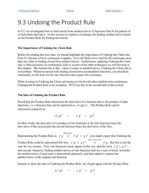 9.3 Undoing the Product Rule
