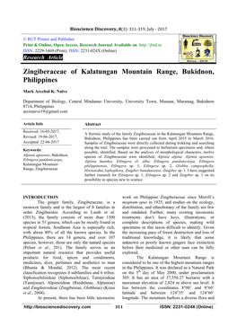 Zingiberaceae of Kalatungan Mountain Range, Bukidnon, Philippines