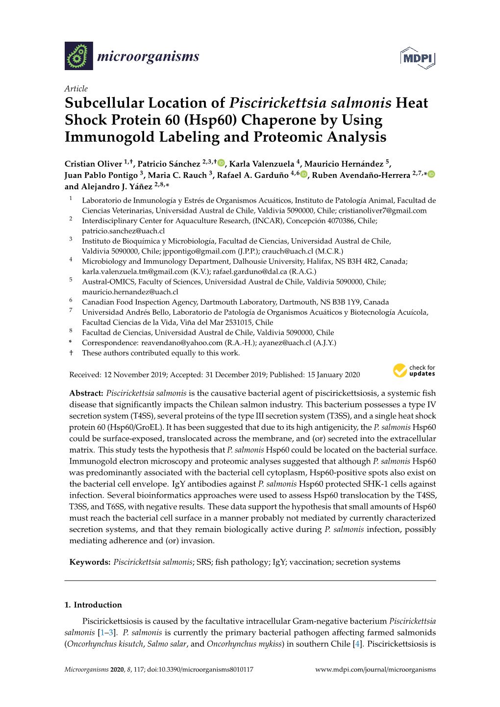 Subcellular Location of Piscirickettsia Salmonis Heat Shock Protein 60 (Hsp60) Chaperone by Using Immunogold Labeling and Proteomic Analysis