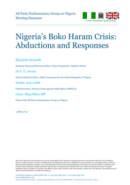 Nigeria's Boko Haram Crisis: Abductions and Responses