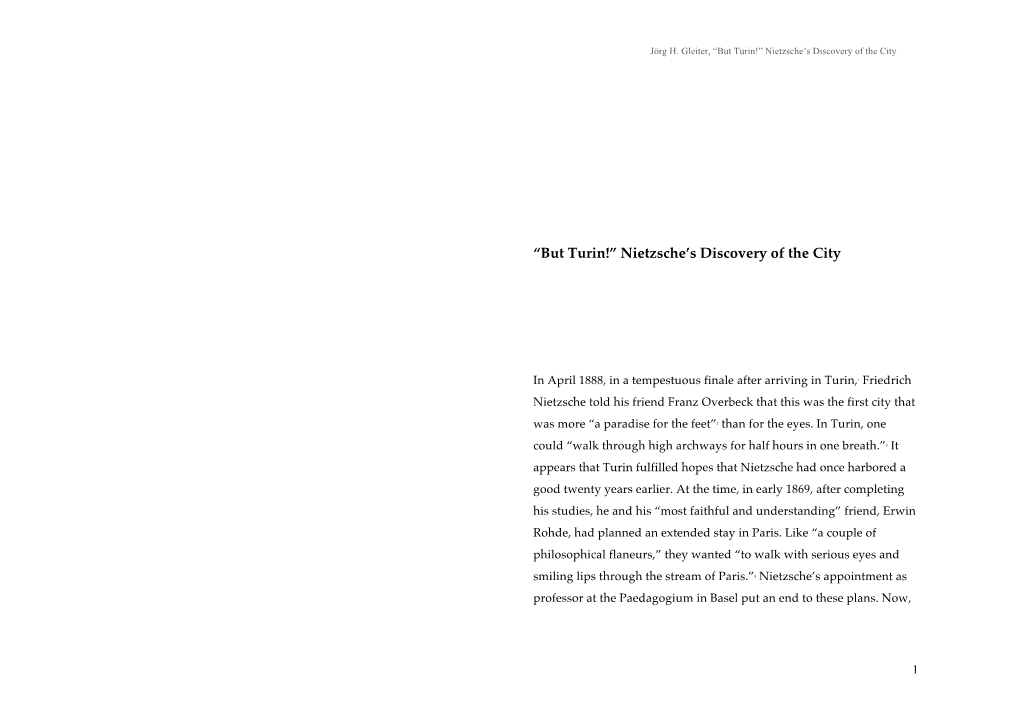 “But Turin!” Nietzsche's Discovery of the City