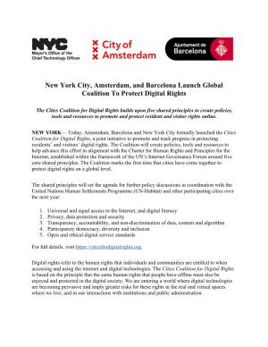 New York City, Amsterdam, and Barcelona Launch Global Coalition to Protect Digital Rights
