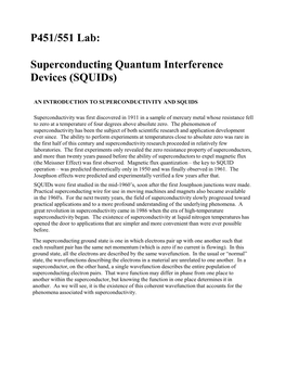 P451/551 Lab: Superconducting Quantum Interference Devices