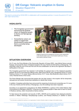DR Congo: Volcanic Eruption in Goma Situation Report #14 07 June 2021