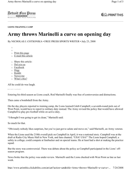 Army Throws Marinelli a Curve on Opening Day Page 1 of 3
