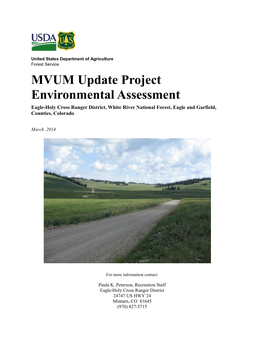 MVUM Update Project Environmental Assessment Eagle-Holy Cross Ranger District, White River National Forest, Eagle and Garfield, Counties, Colorado