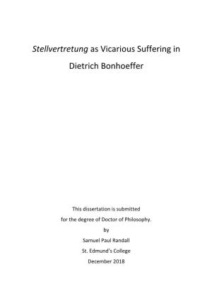 Stellvertretung As Vicarious Suffering in Dietrich Bonhoeffer