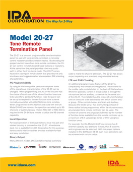 Model 20-27 Tone Remote Termination Panel