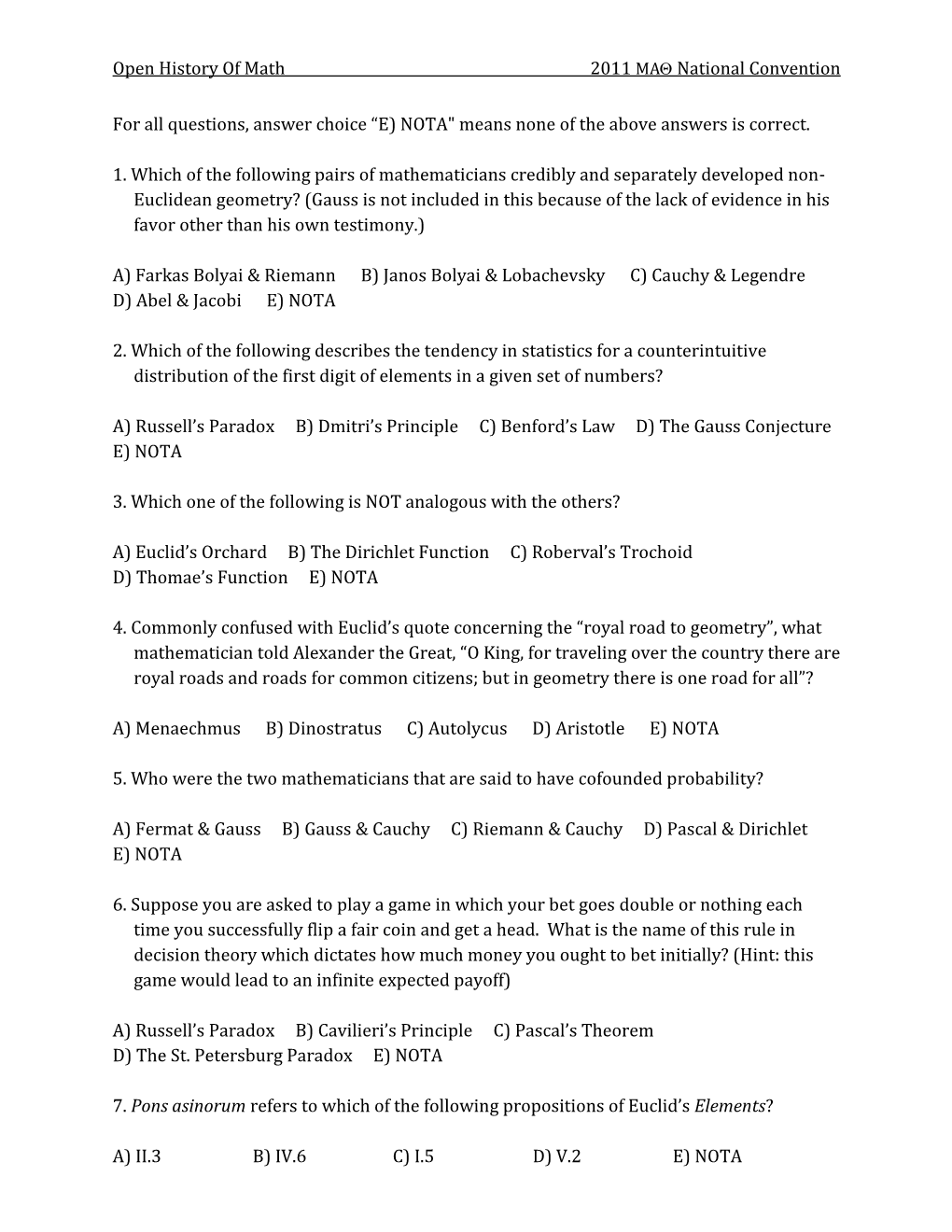 Open History of Math 2011 MAΘ National