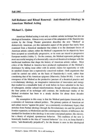 Anti-Theatrical Ideology in American Method Acting Michael L. Quinn