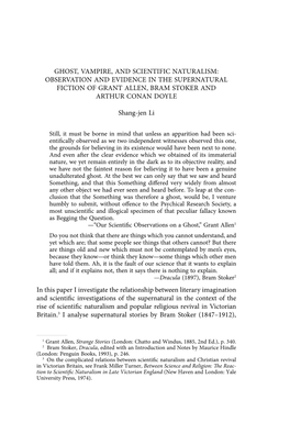 Observation and Evidence in the Supernatural Fiction of Grant Allen, Bram Stoker and Arthur Conan Doyle