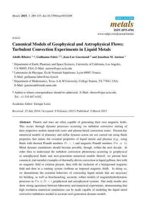 Canonical Models of Geophysical and Astrophysical Flows: Turbulent Convection Experiments in Liquid Metals