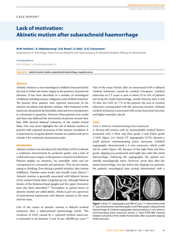 Lack of Motivation: Akinetic Mutism After Subarachnoid Haemorrhage