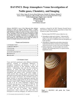 DAVINCI: Deep Atmosphere Venus Investigation of Noble Gases, Chemistry, and Imaging Lori S