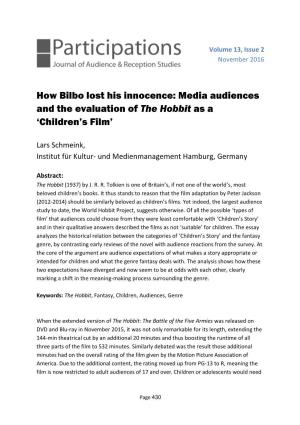 How Bilbo Lost His Innocence: Media Audiences and the Evaluation of the Hobbit As a ‘Children’S Film’
