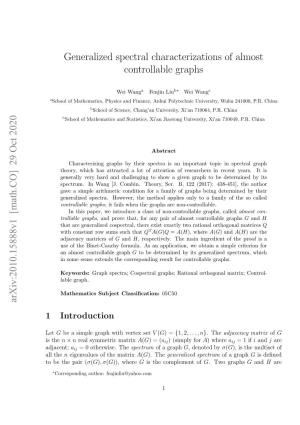 Generalized Spectral Characterizations of Almost Controllable Graphs