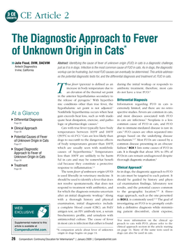 The Diagnostic Approach to Fever of Unknown Origin in Cats*