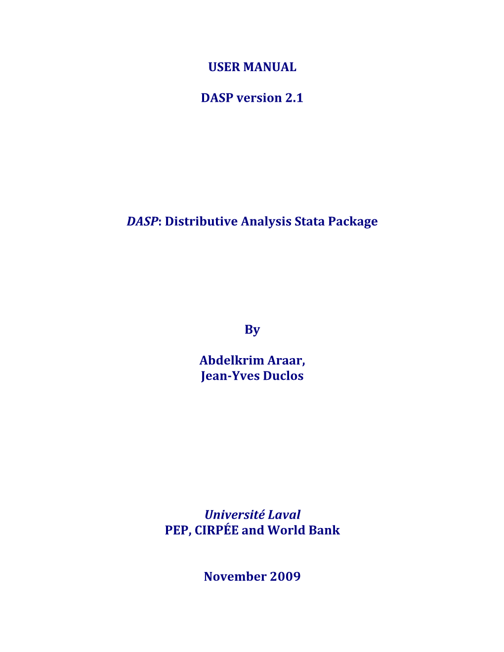 User Manual for Stata Package DASP