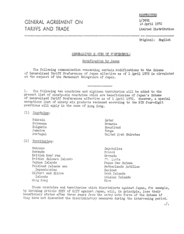 GENERAL AGREEMENT on 14 April 1972 TARIFFS and TRADE Limited Distribution
