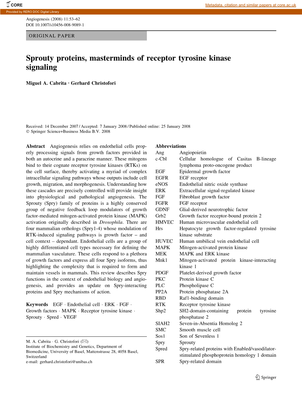 Sprouty Proteins, Masterminds of Receptor Tyrosine Kinase Signaling