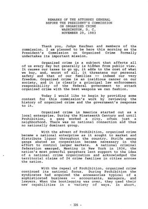 Remarks of the Attorney General Before the President's Commission on Organized Crime Washington, D