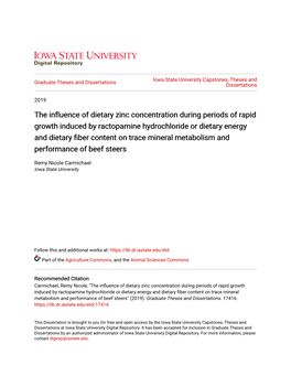 The Influence of Dietary Zinc Concentration During Periods Of