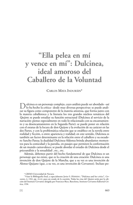 “Ella Pelea En Mí Y Vence En Mí”: Dulcinea, Ideal Amoroso Del Caballero De La Voluntad