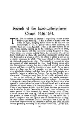 Records of the Jacob-Lathorp-Jessey Church, 1616-1641